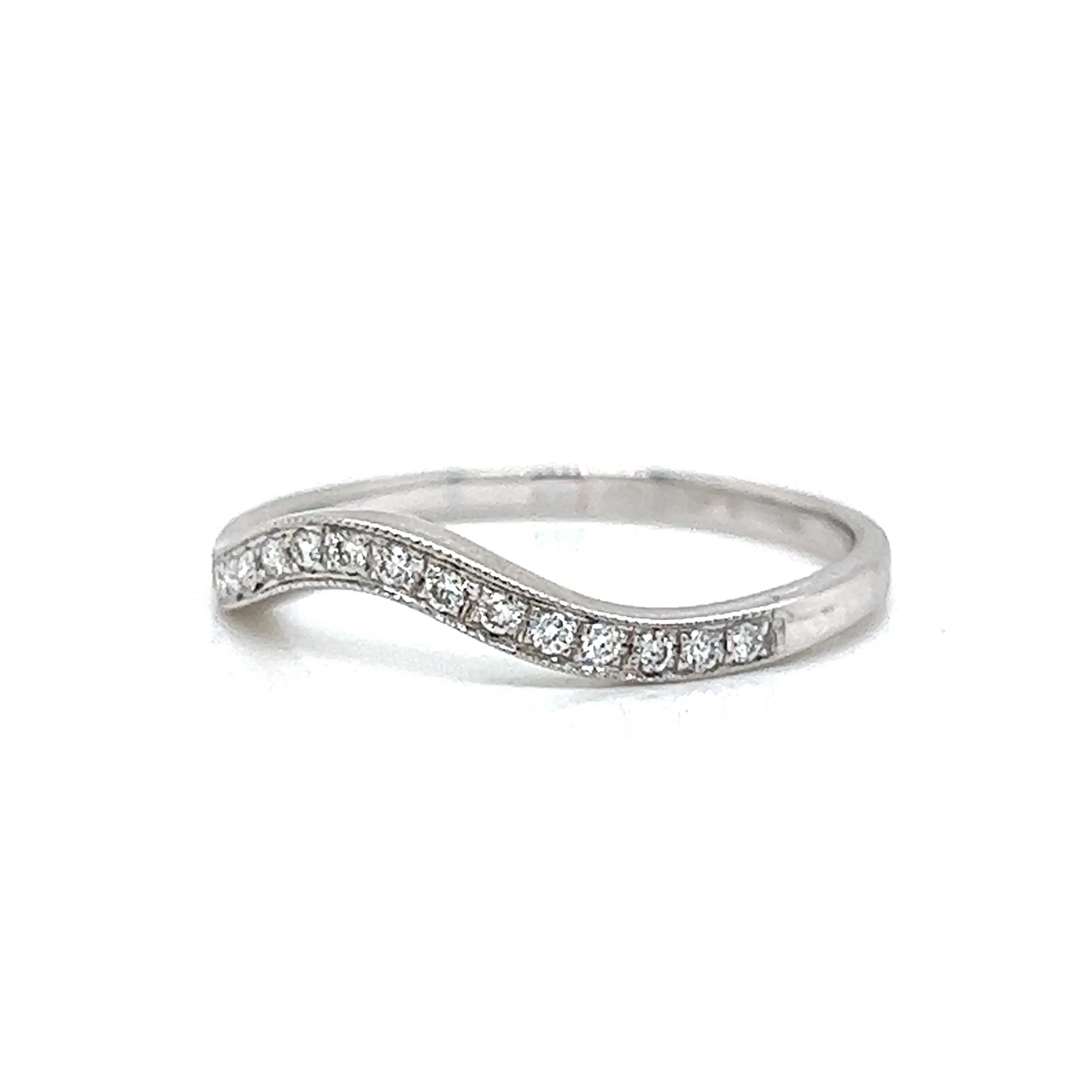 Milgrain Curved Diamond Wedding Band in 14k White Gold - Image 2