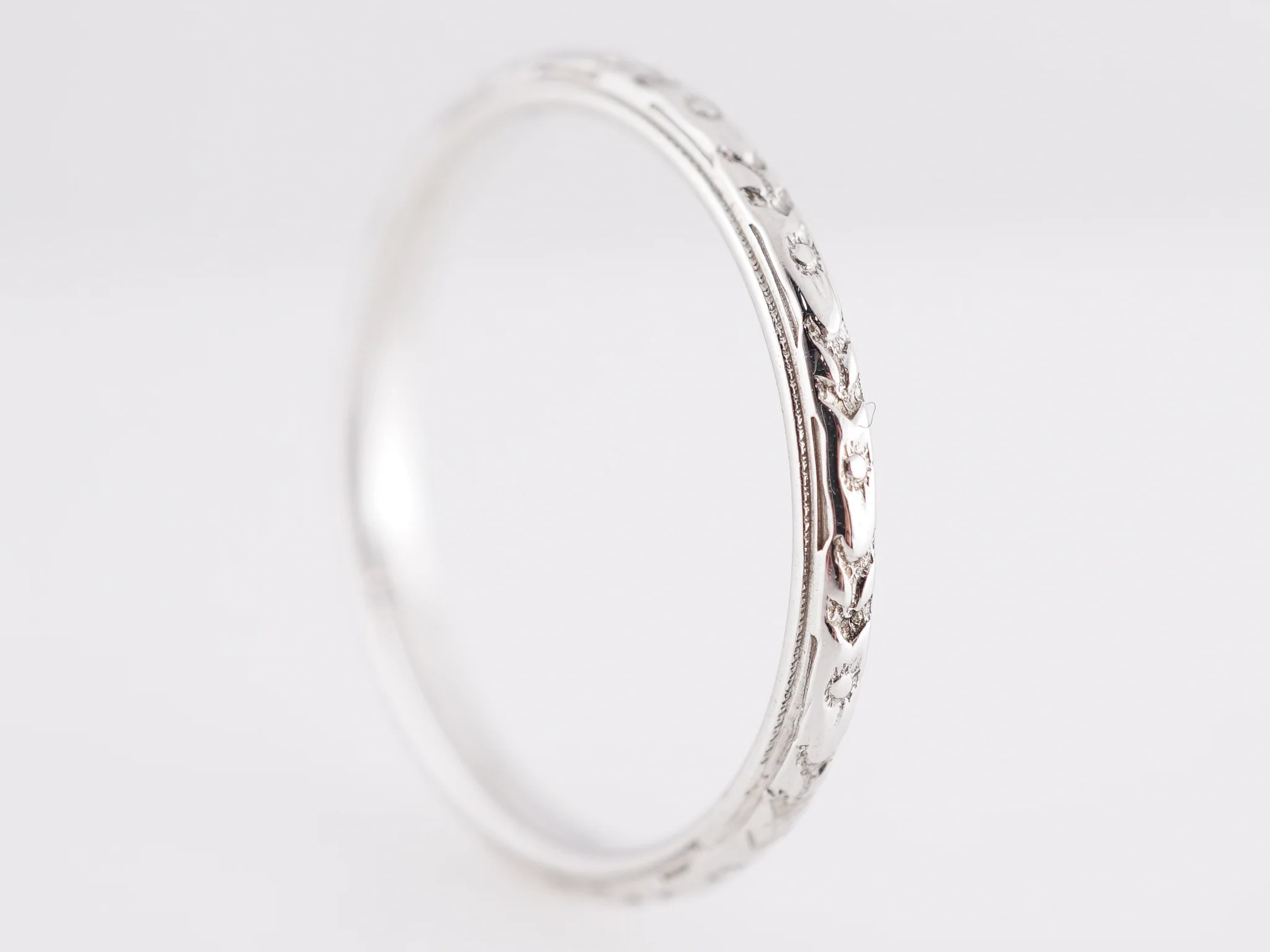 Milgrain Orange Blossom Wedding Band in 14k White Gold - Image 3