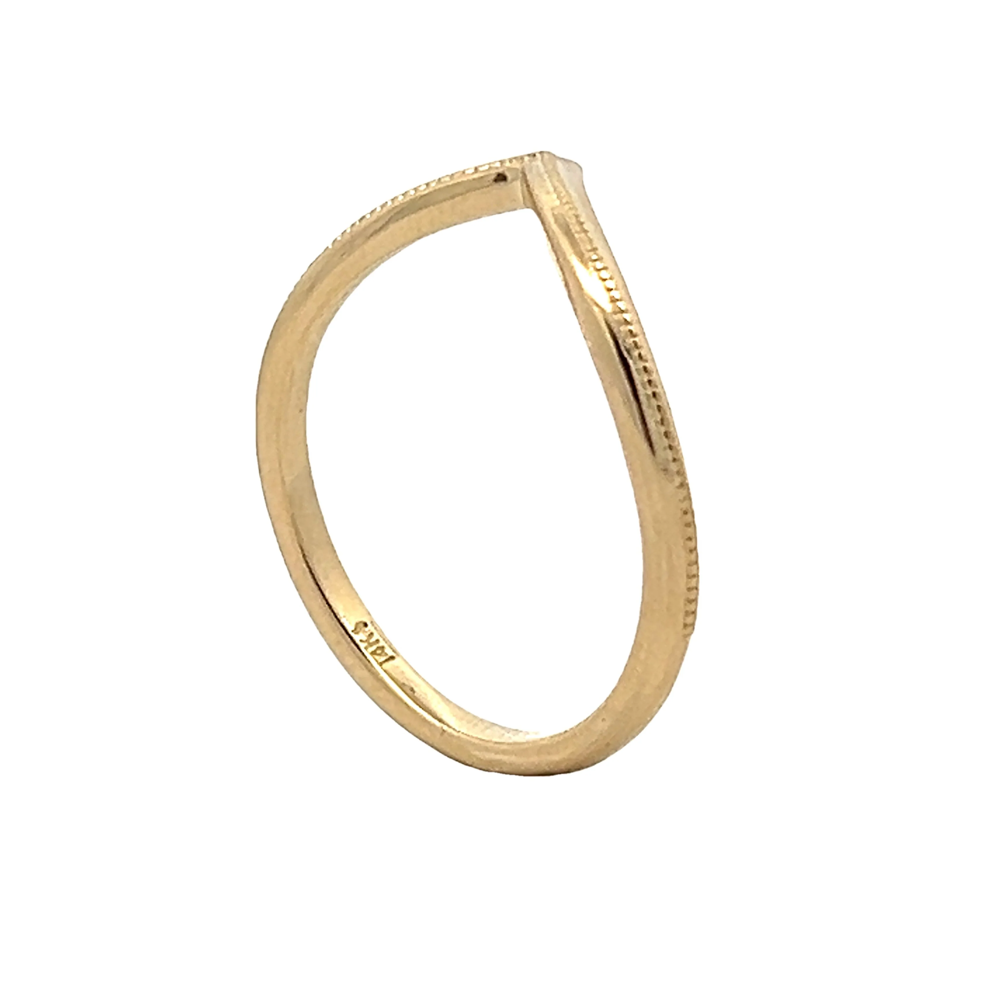 Milgrain V Shaped Contour Wedding Band in 14k - Image 5