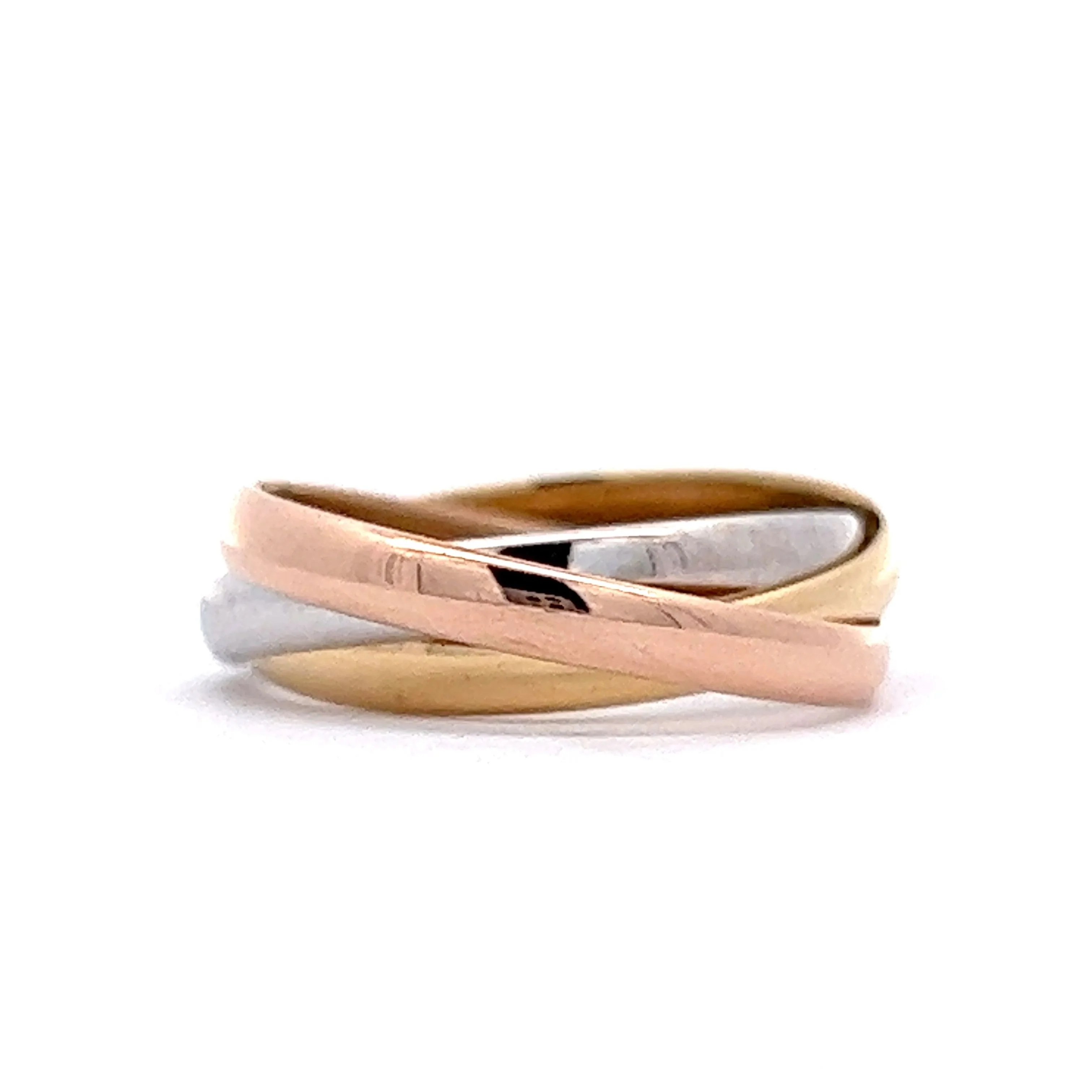 Minimalist Trinity Roll Ring in 18k Yellow, White & Rose Gold - Image 2