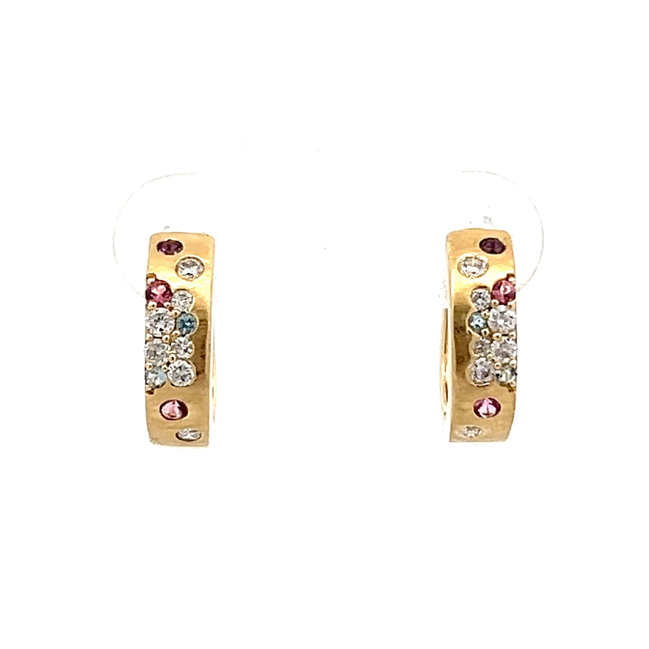 Mixed Gemstone Hoop Earrings in 14k Yellow Gold