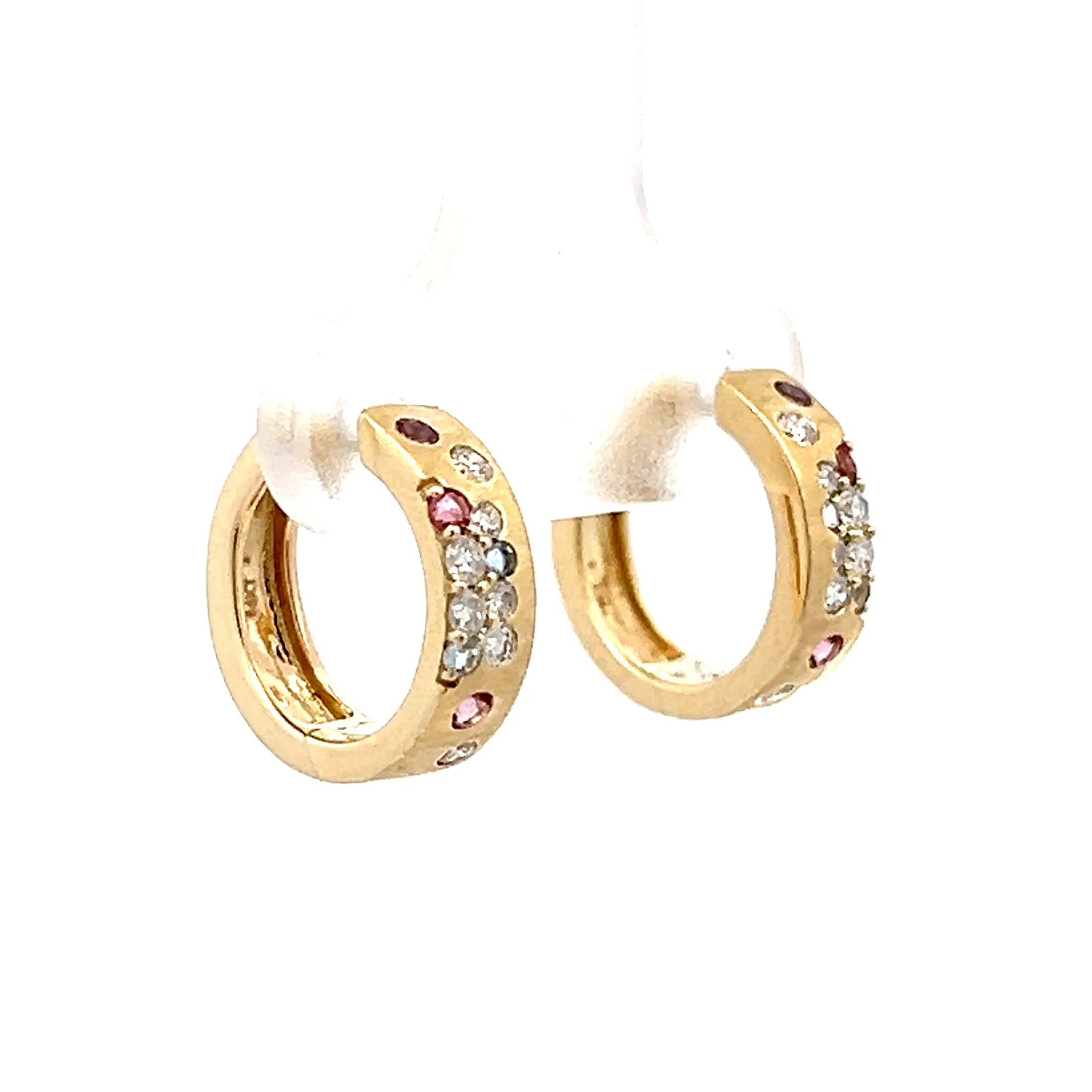 Mixed Gemstone Hoop Earrings in 14k Yellow Gold - Image 3