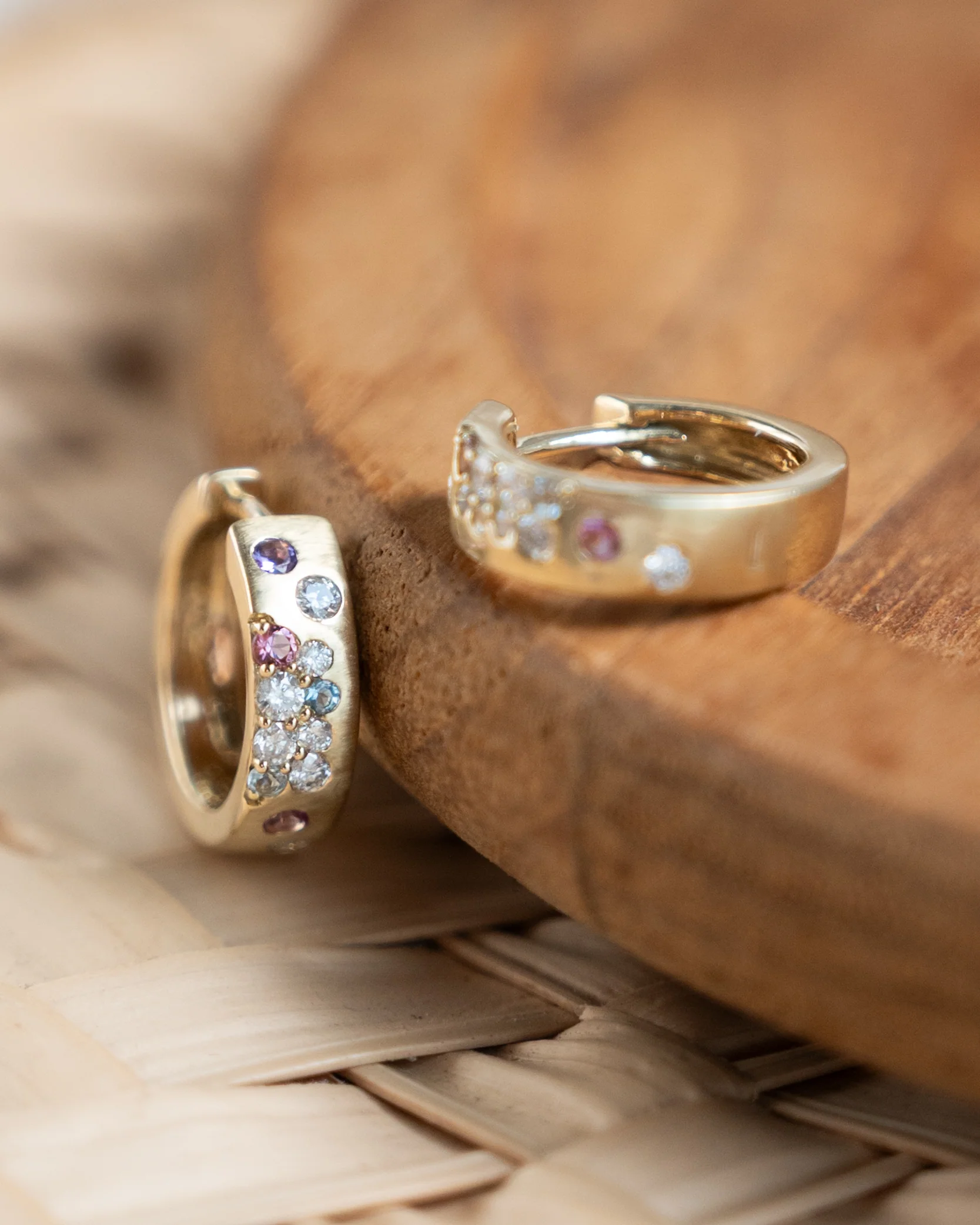 Mixed Gemstone Hoop Earrings in 14k Yellow Gold - Image 4