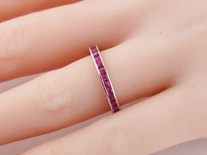Modern 1.75cttw Step Cut Ruby Eternity Wedding Band in 14k White Gold - Image 5