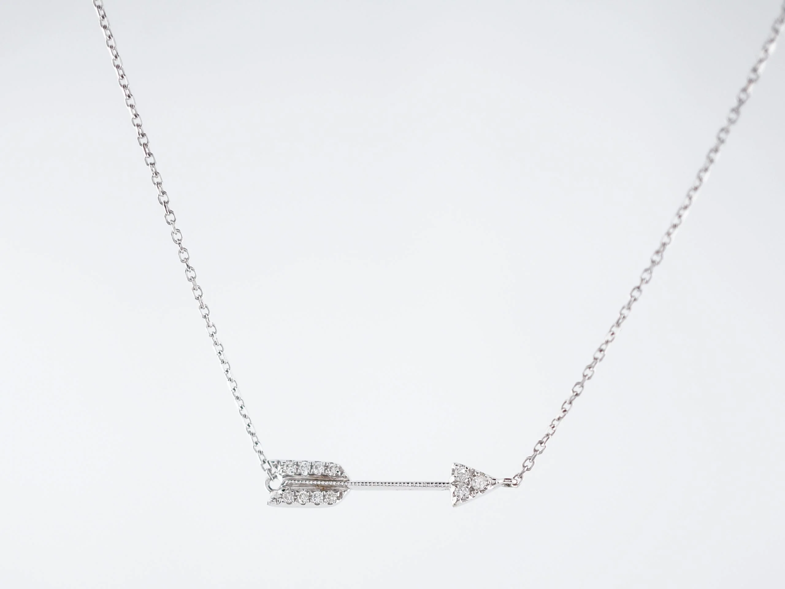 Modern Arrow Necklace .08 Round Brilliant Cut Diamonds in 14k White Gold
