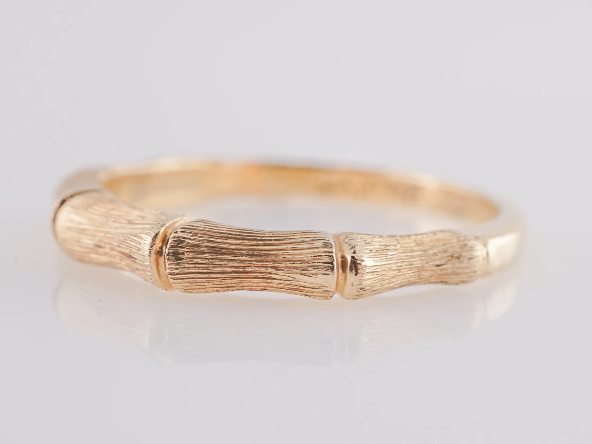 Modern Bamboo Style Wedding Band in 14k Yellow Gold - Image 2