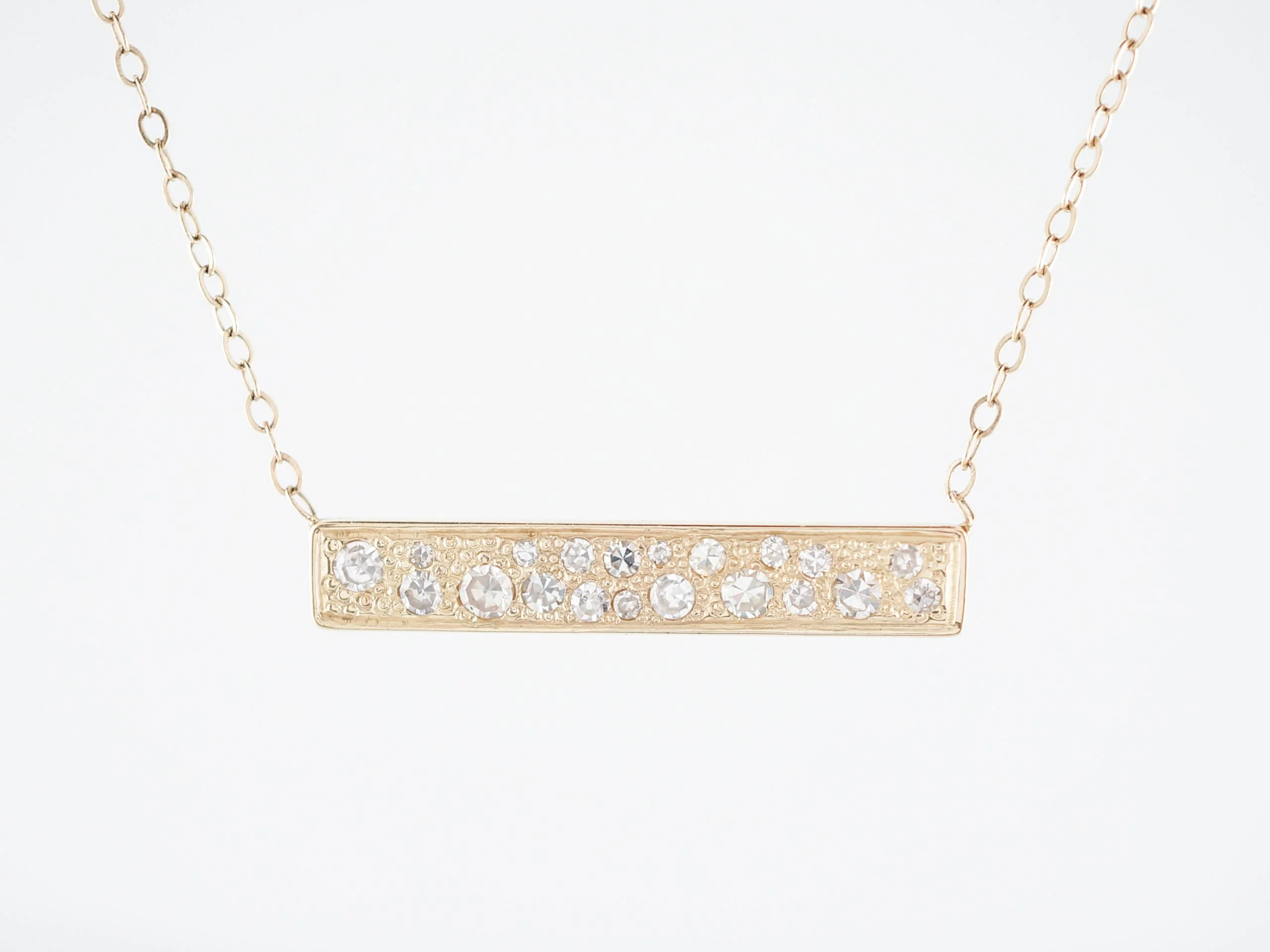 Modern Bar Necklace .80 Single Cut Diamonds in 14k Yellow Gold
