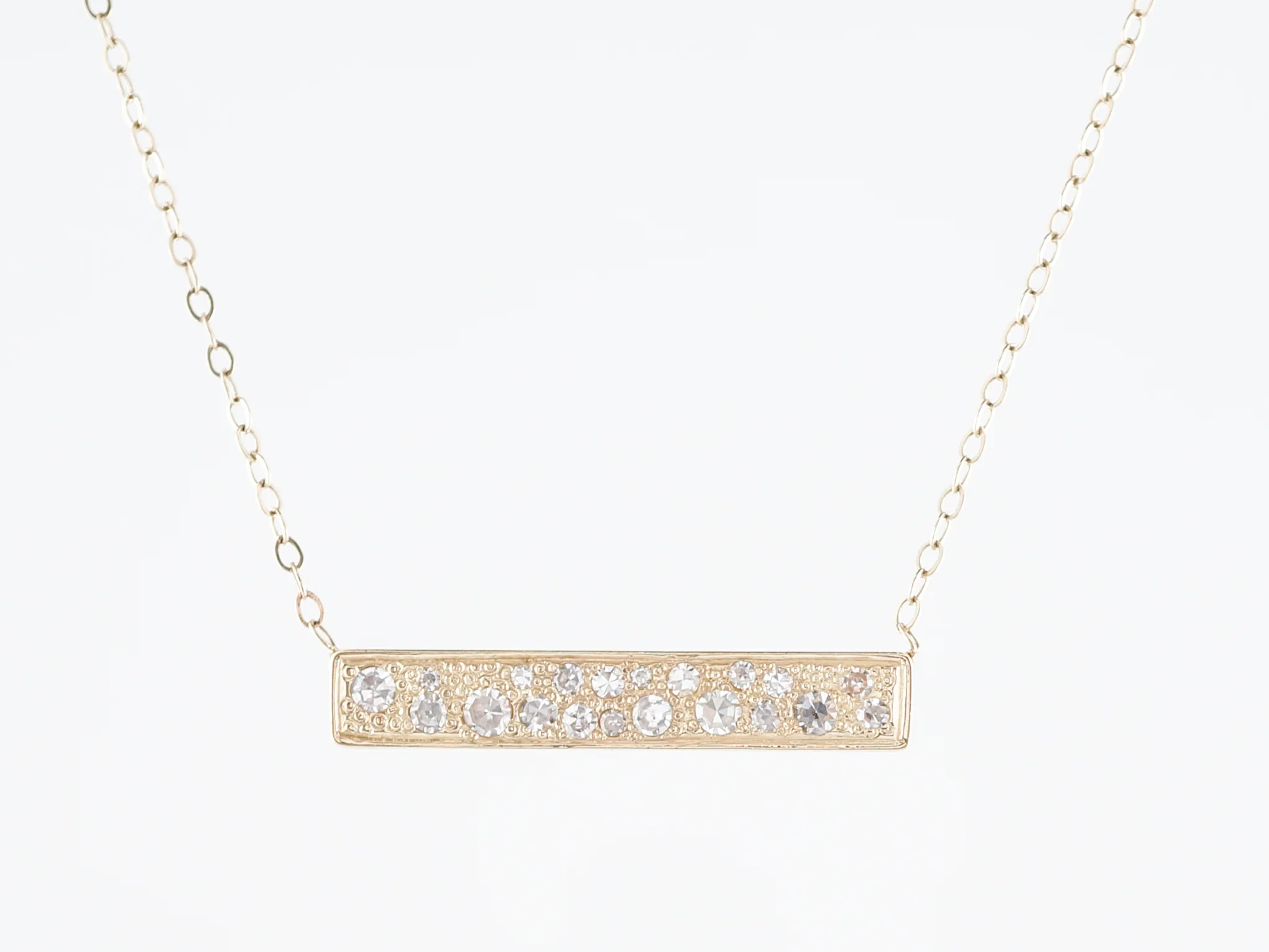 Modern Bar Necklace .80 Single Cut Diamonds in 14k Yellow Gold - Image 2