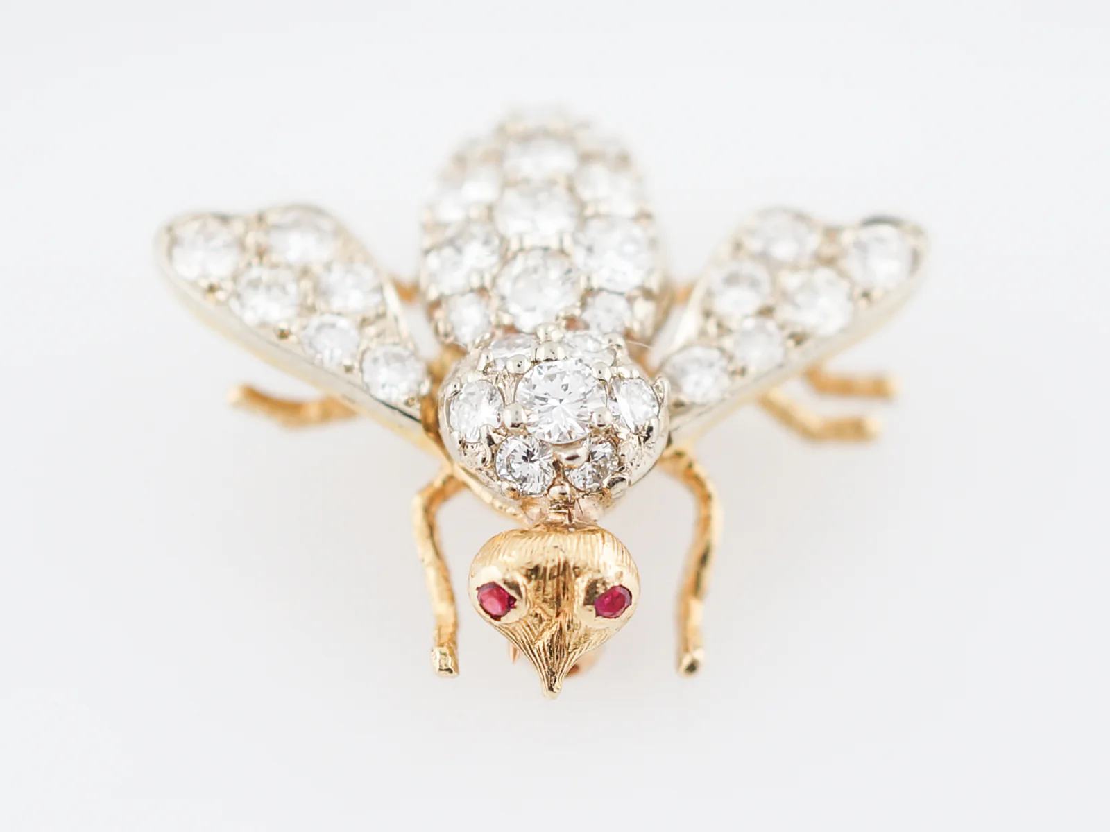 Modern Bug Pin 1.49 Round Brilliant Cut Diamonds in 14k Yellow Gold