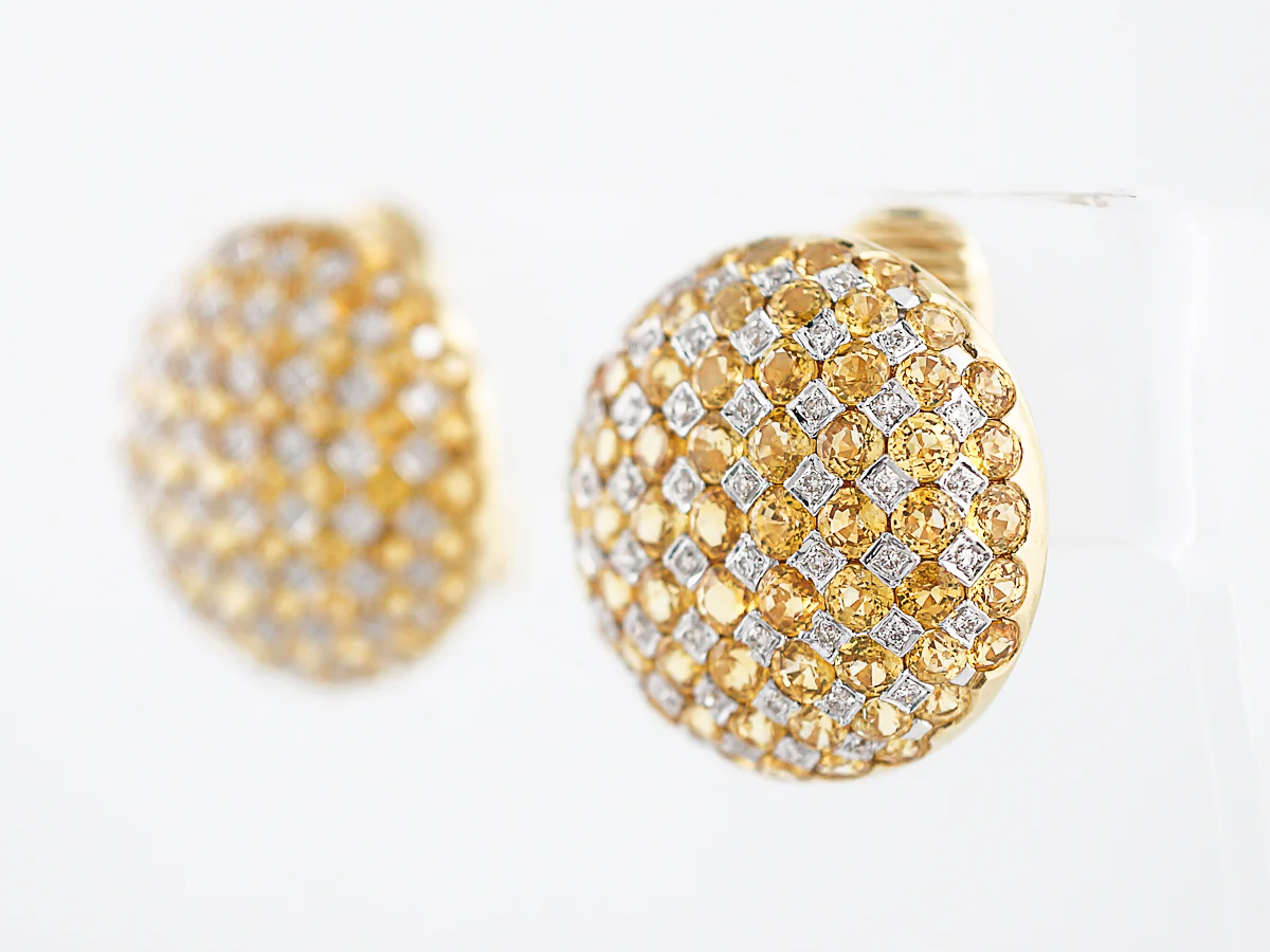 Modern Earrings 1.06 Single Cut Diamonds & Yellow Sapphire in 18K Yellow Gold - Image 2