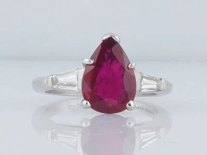 Modern Classic 2.06 Pear Shape Ruby and Diamond Ring in Platinum