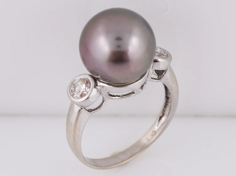 Modern Cocktail Ring Tahitian Pearl & .40 Round Brilliant Cut Diamonds in 14k White Gold - Image 4