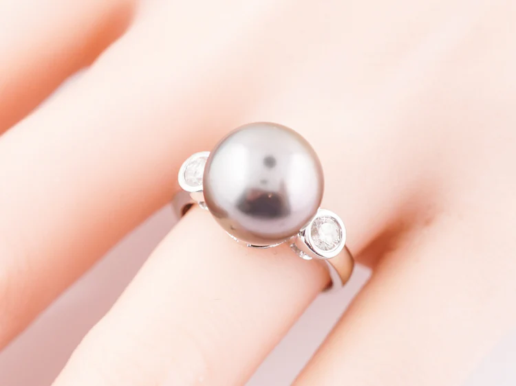 Modern Cocktail Ring Tahitian Pearl & .40 Round Brilliant Cut Diamonds in 14k White Gold - Image 8