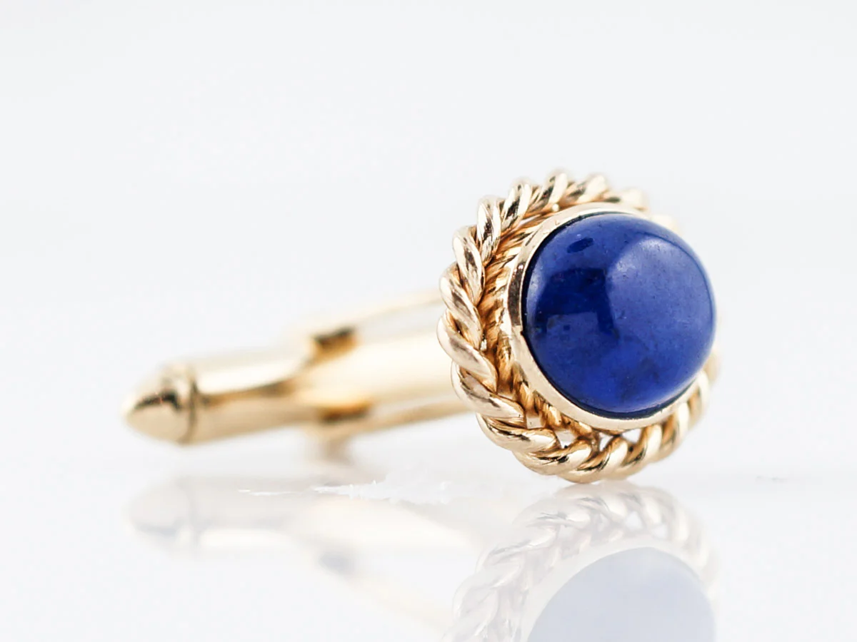 Modern Cufflinks Cabochon Cut Lapis in 18k Yellow Gold - Image 7