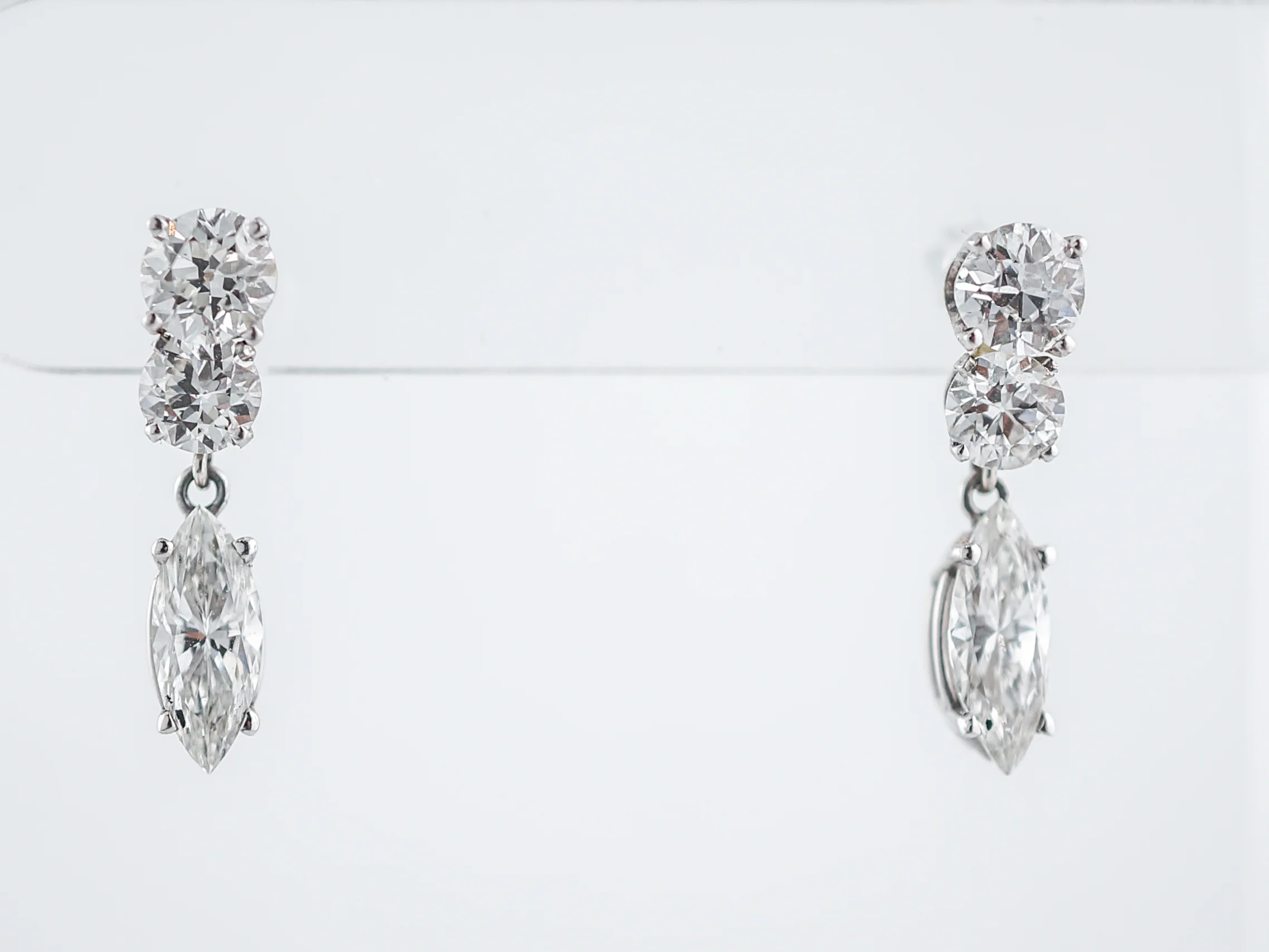 Modern Dangle Earrings 3.70 Marquise & Round Brilliant Cut Diamonds in 14k White Gold