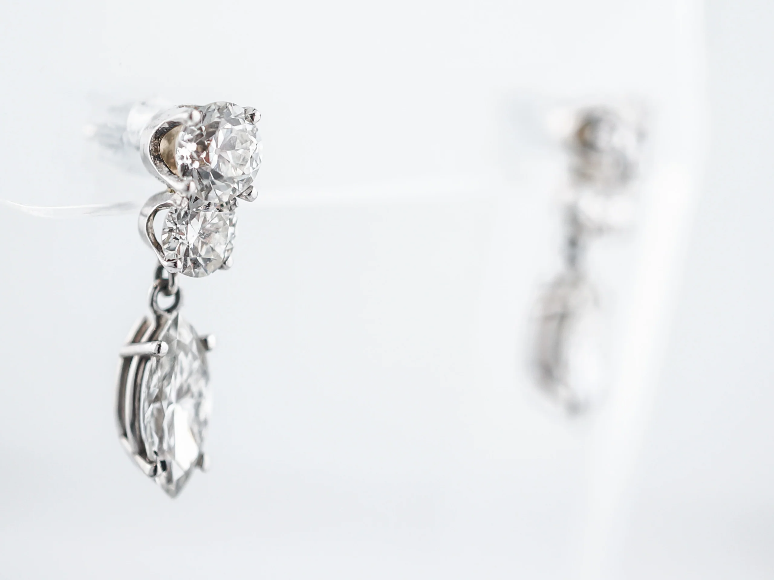Modern Dangle Earrings 3.70 Marquise & Round Brilliant Cut Diamonds in 14k White Gold - Image 2