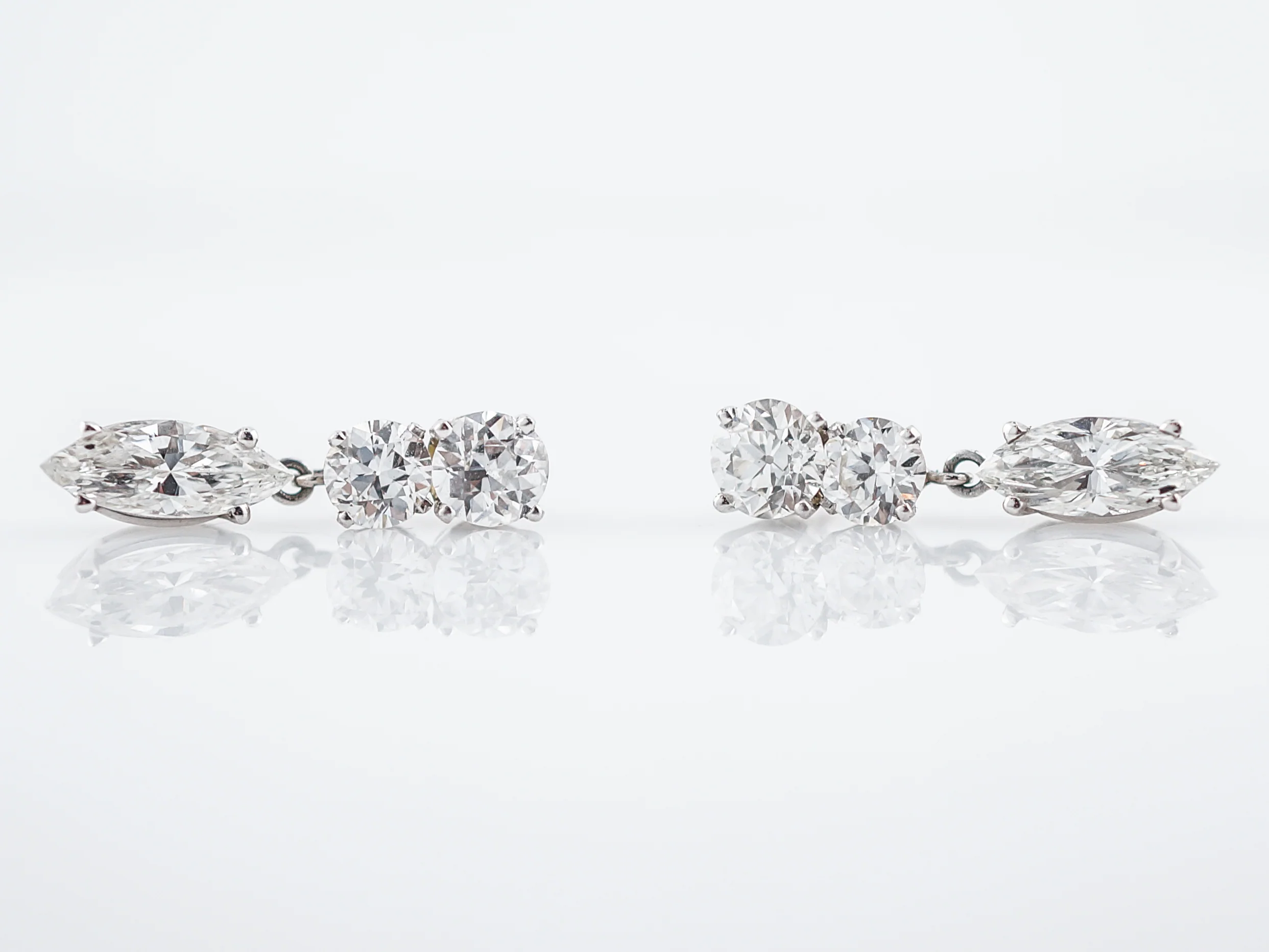 Modern Dangle Earrings 3.70 Marquise & Round Brilliant Cut Diamonds in 14k White Gold - Image 3