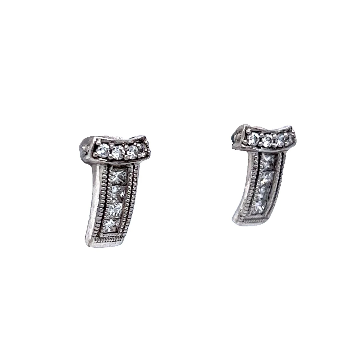 Modern Diamond Milgrain Bar Stud Earrings in 14 Karat White Gold - Image 3
