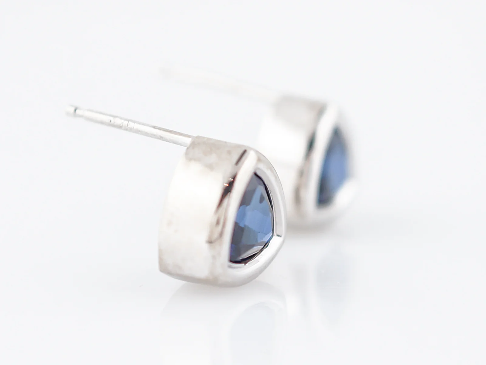 Modern Earrings 1.98 Trilliant Cut Sapphire in 14k White Gold - Image 4