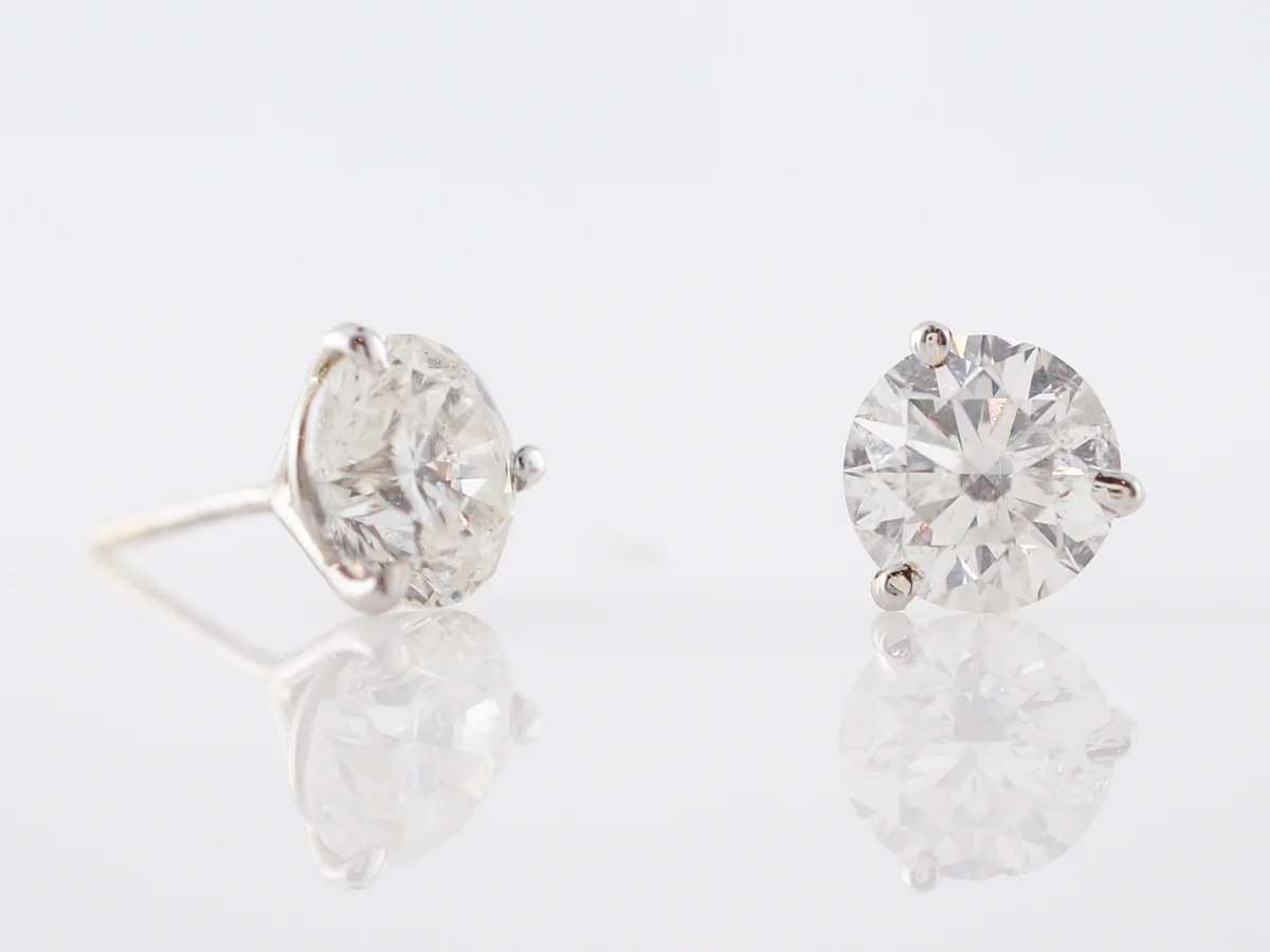 Modern Earrings 3.02 Round Brilliant Cut Diamonds in 18k White Gold - Image 2