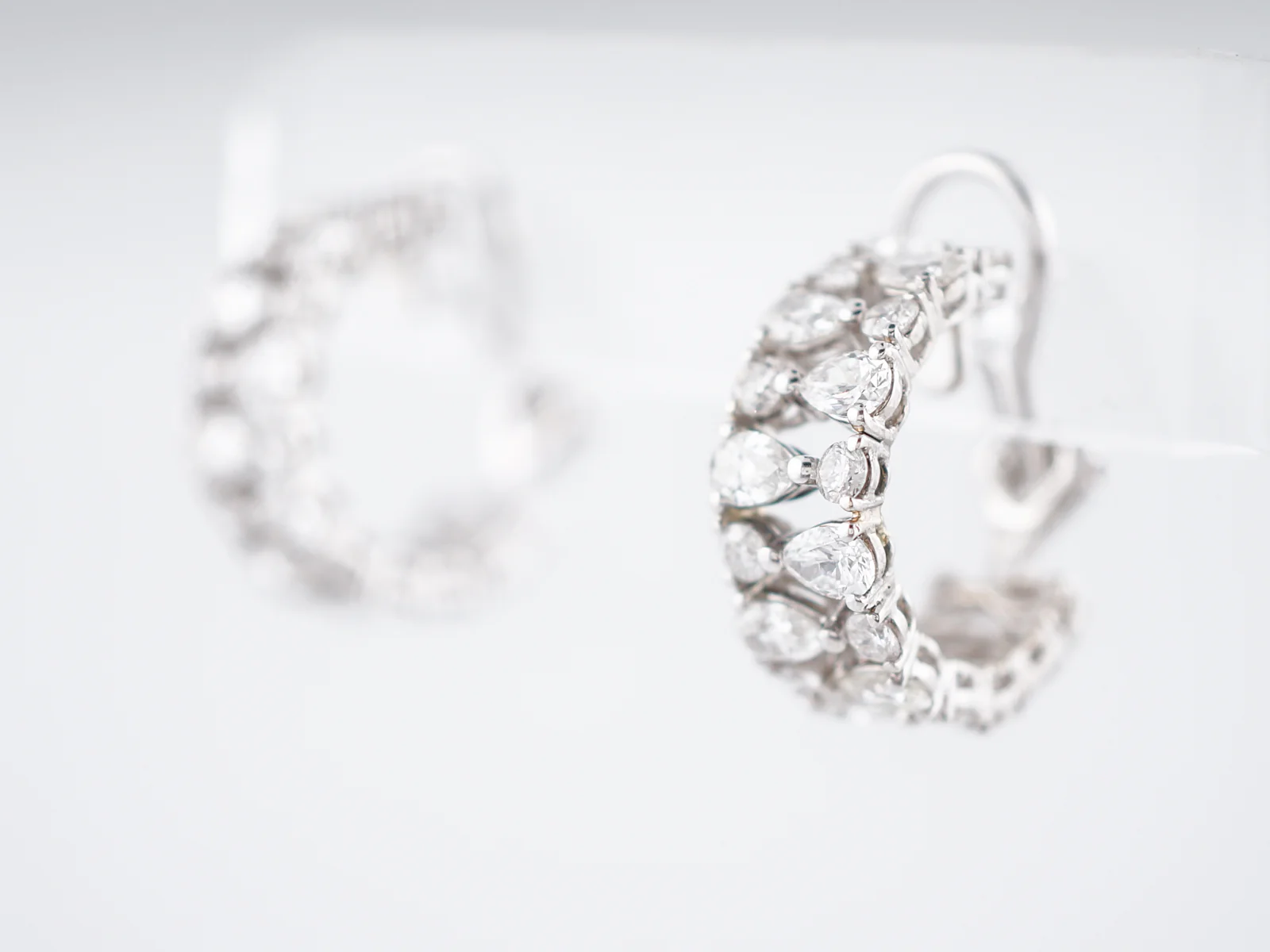 Modern Earrings 4.24 Pear & Round Brilliant Cut Diamonds in 18k White Gold - Image 4