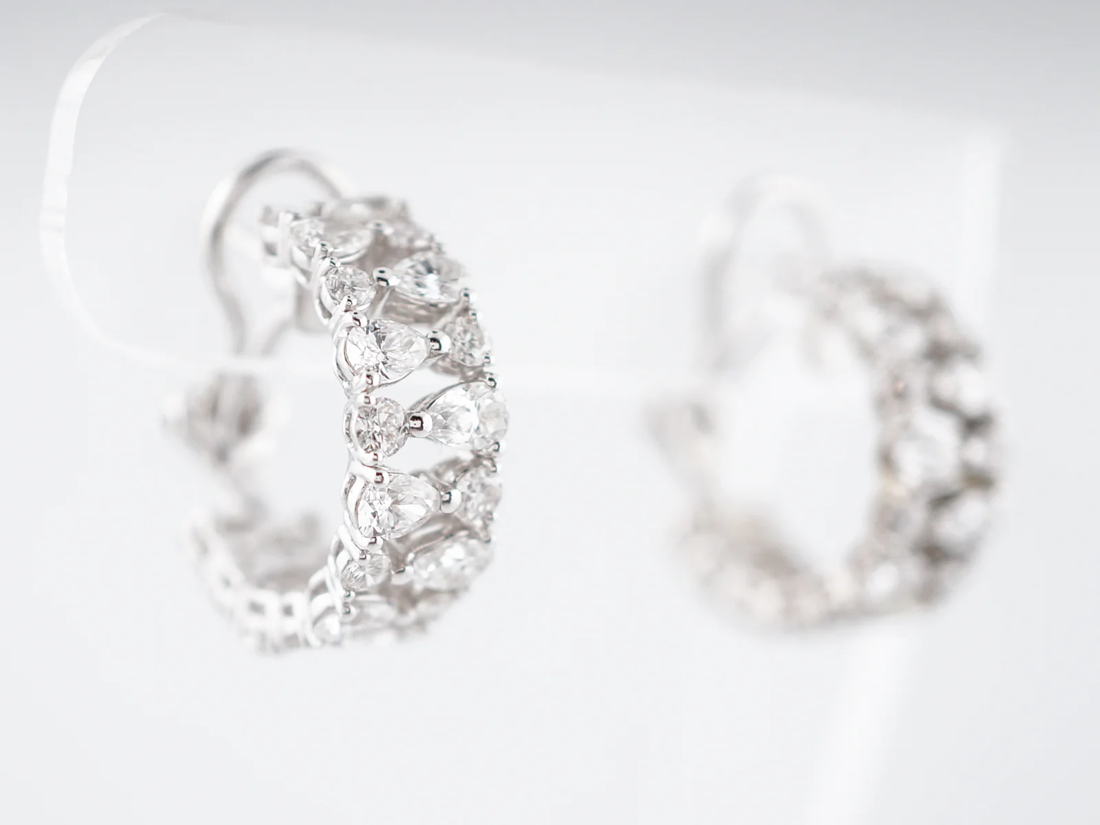 Modern Earrings 4.24 Pear & Round Brilliant Cut Diamonds in 18k White Gold - Image 4