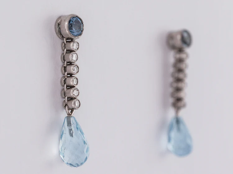 Modern Earrings .60 Aquamarine and .50 Round Brilliant Cut Diamonds in 14k White Gold - Image 2