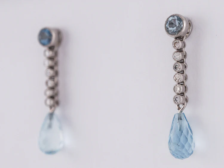 Modern Earrings .60 Aquamarine and .50 Round Brilliant Cut Diamonds in 14k White Gold - Image 3