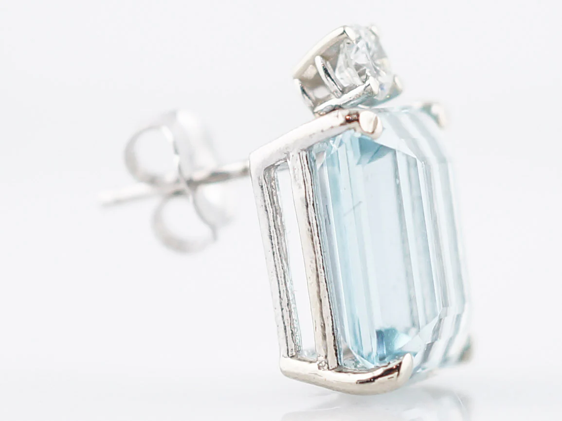 Modern Earrings 9.00 Emerald Step Cut Aquamarines & .38 Round Brilliant Cut Diamonds in 14k White Gold - Image 4