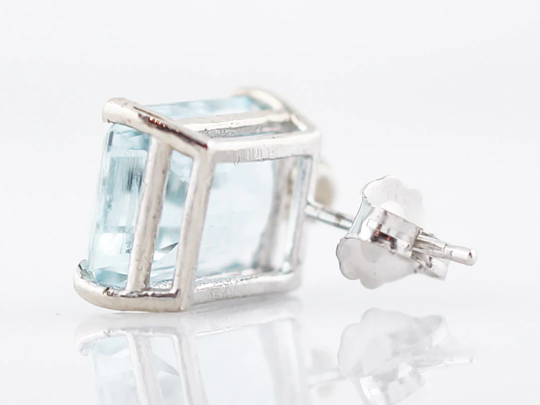 Modern Earrings 9.00 Emerald Step Cut Aquamarines & .38 Round Brilliant Cut Diamonds in 14k White Gold - Image 5