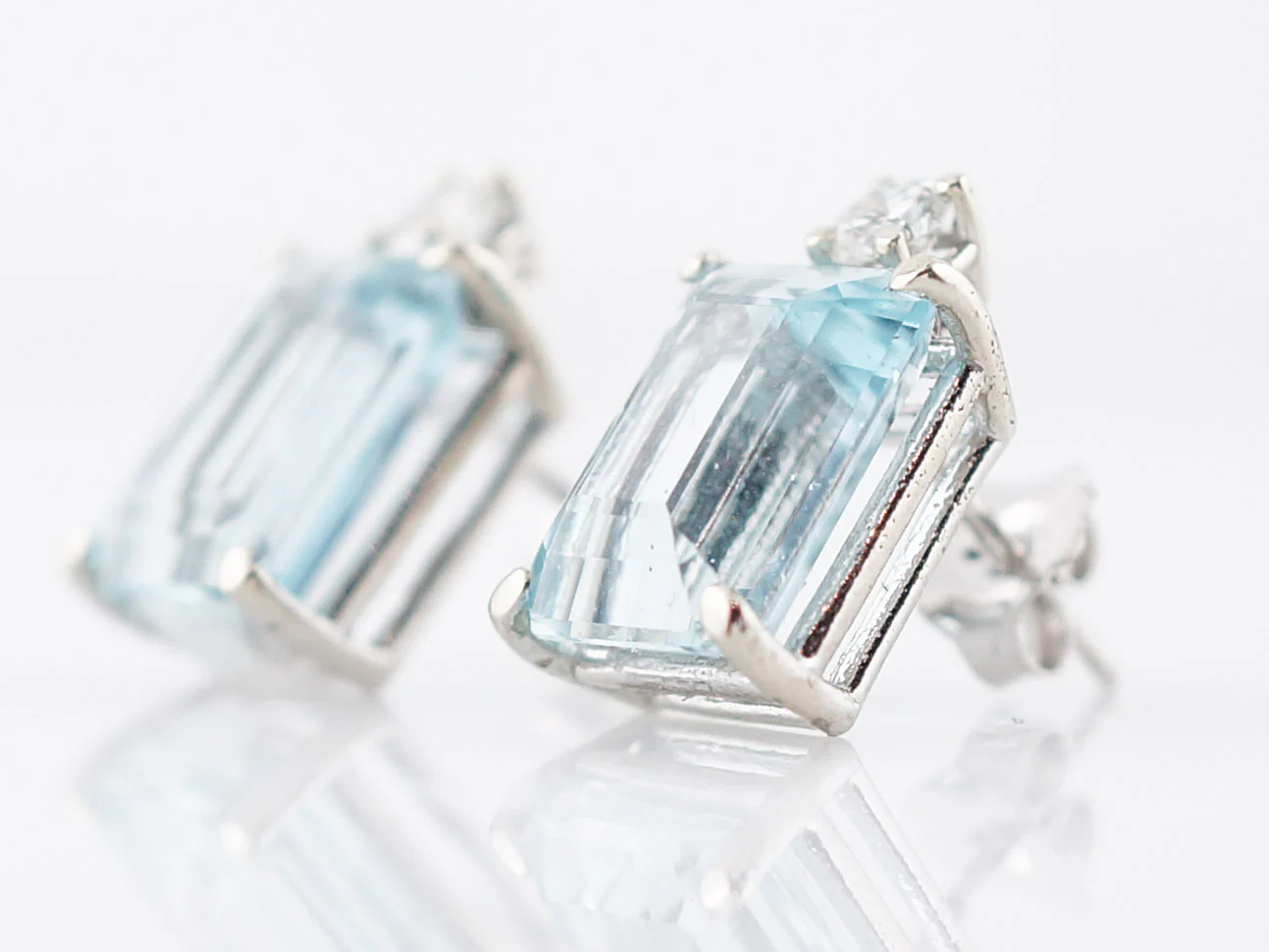 Modern Earrings 9.00 Emerald Step Cut Aquamarines & .38 Round Brilliant Cut Diamonds in 14k White Gold - Image 6