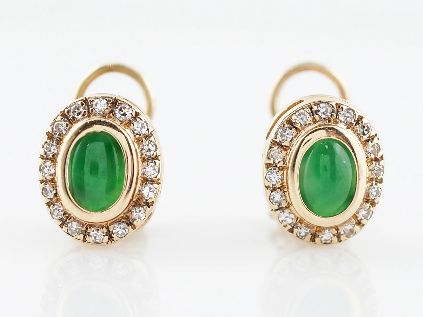 Modern Earrings Jade with .32 Single Cut Diamonds in 14k Yellow Gold - Image 3