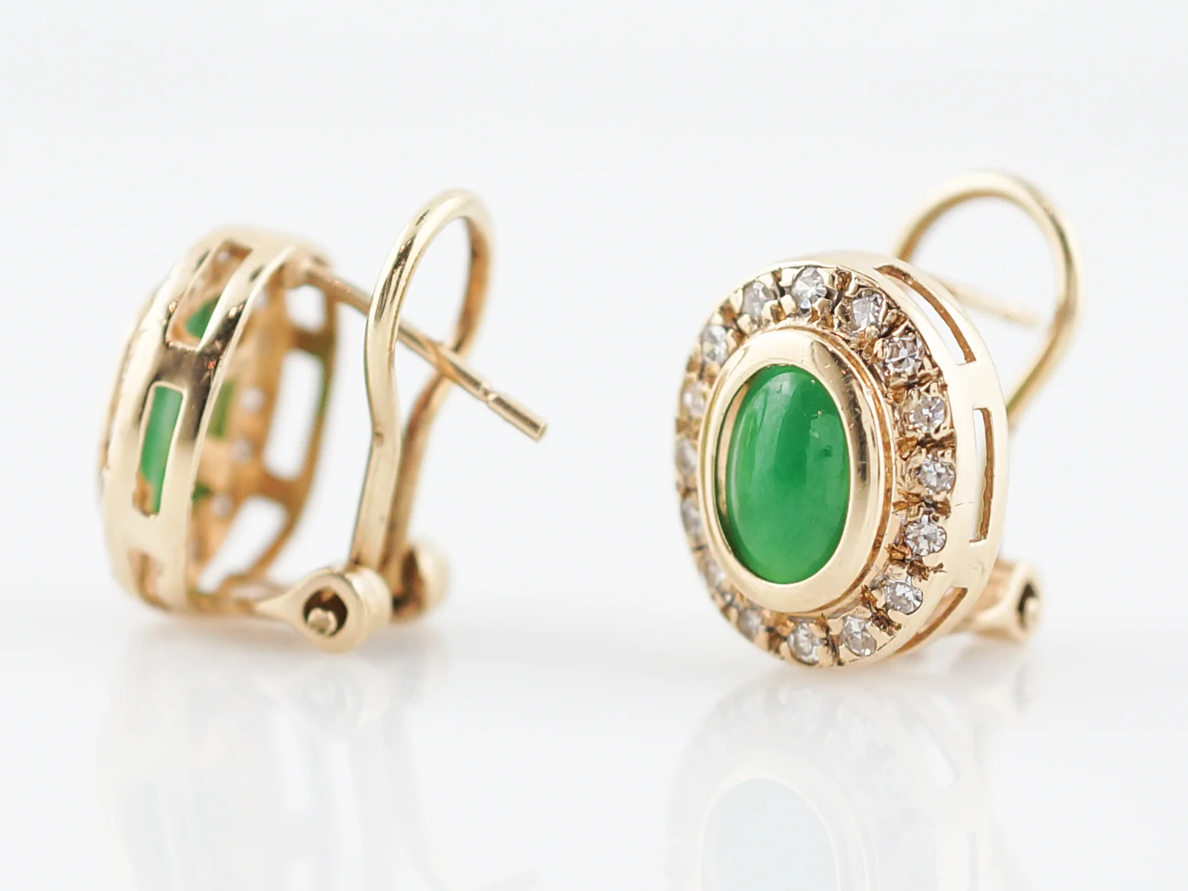 Modern Earrings Jade with .32 Single Cut Diamonds in 14k Yellow Gold - Image 4