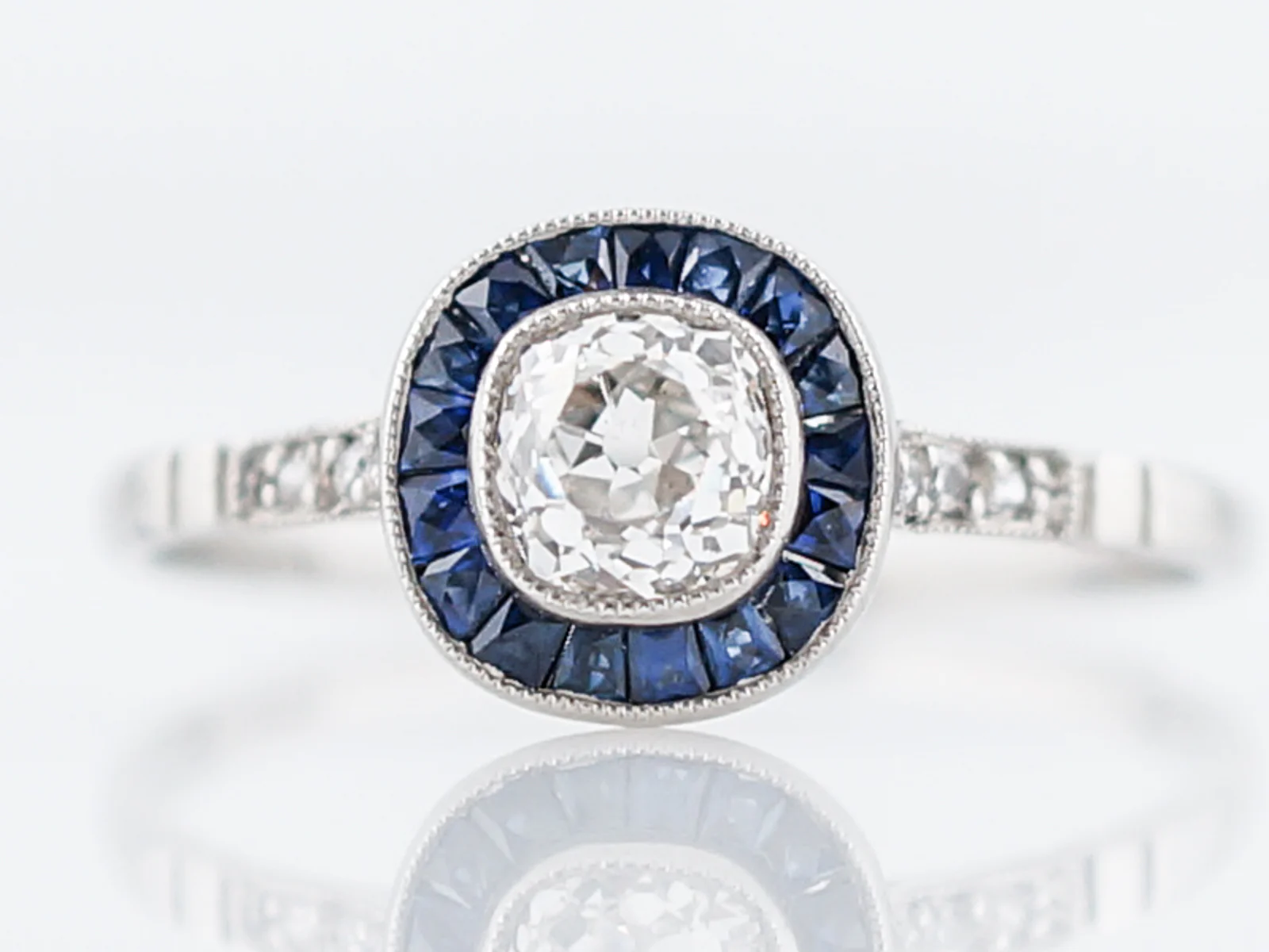 Modern Engagement Ring .55 Old Mine Cushion Cut Diamond in Platinum