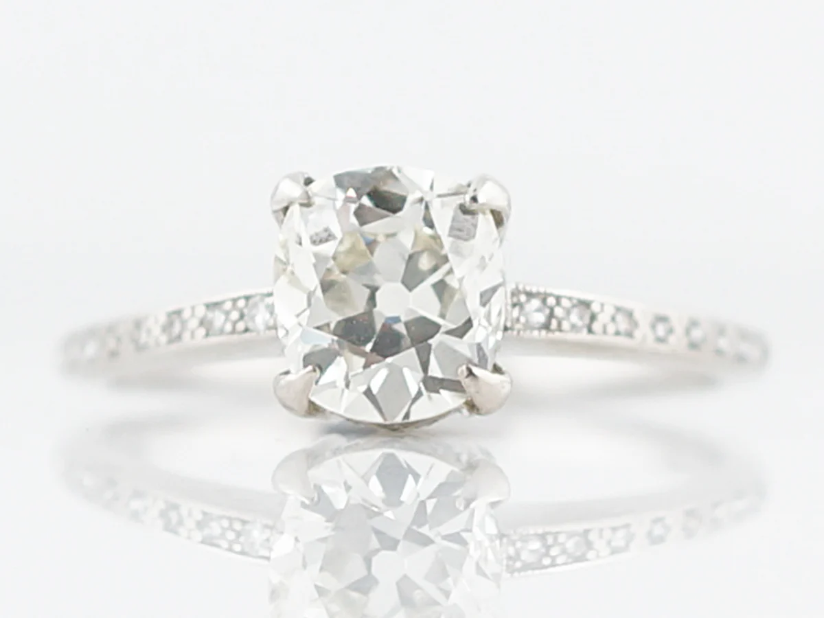 Modern Engagement Ring Art Deco Style 1.31 Old Mine Cushion Cut Diamond in Platinum