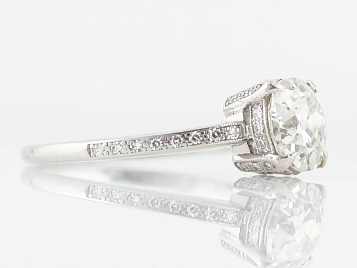 Modern Engagement Ring Art Deco Style 1.31 Old Mine Cushion Cut Diamond in Platinum - Image 3