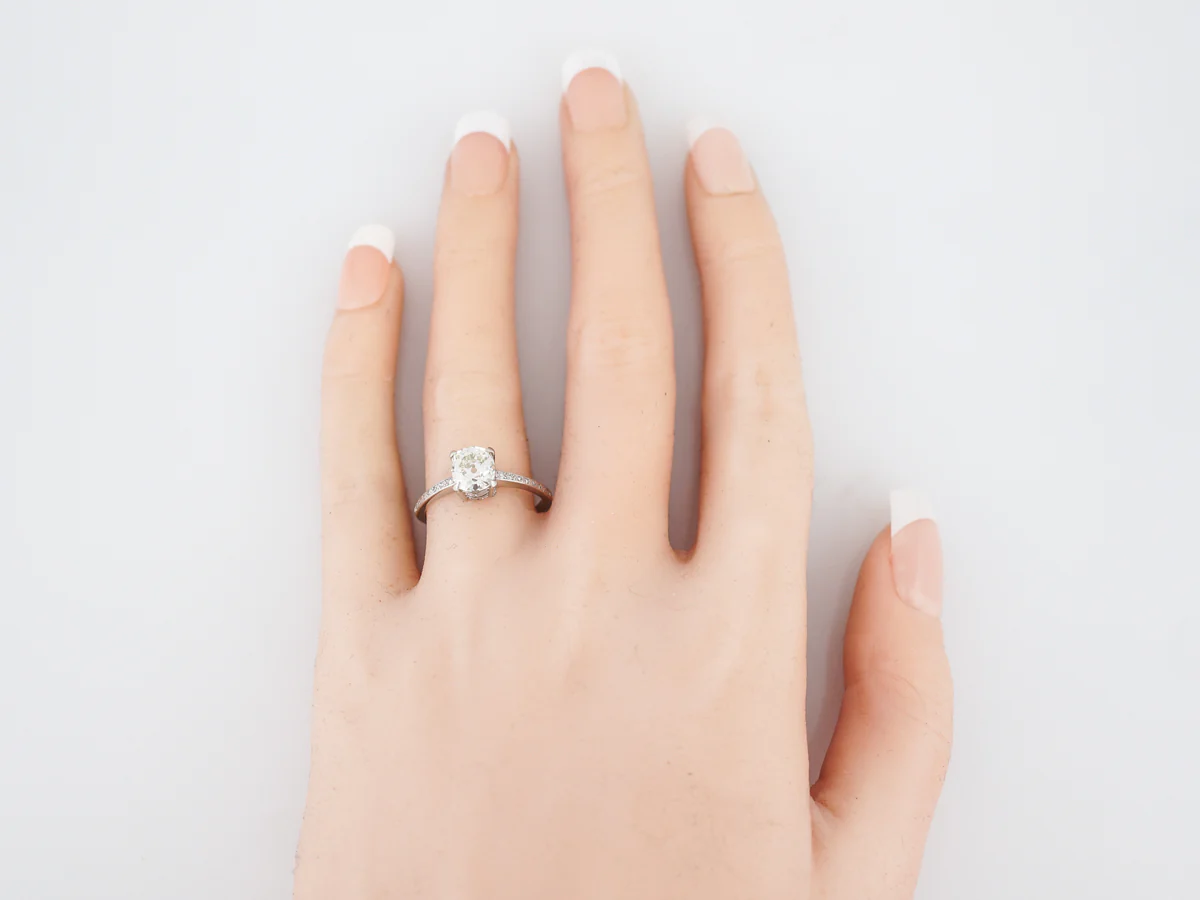Modern Engagement Ring Art Deco Style 1.31 Old Mine Cushion Cut Diamond in Platinum - Image 5
