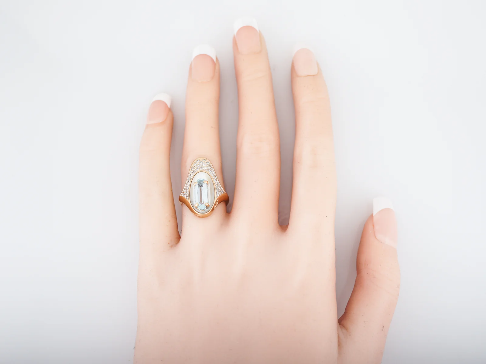 Modern Erte Right Hand Ring 1.80 Oval Cut Blue Topaz in 14k Yellow Gold - Image 4