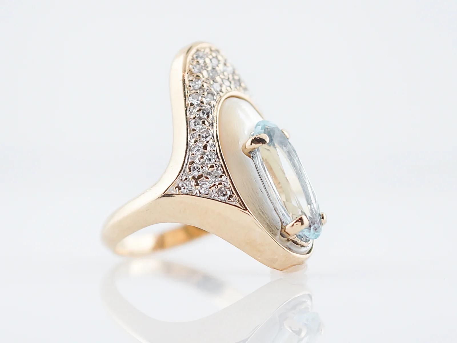 Modern Erte Right Hand Ring 1.80 Oval Cut Blue Topaz in 14k Yellow Gold - Image 7
