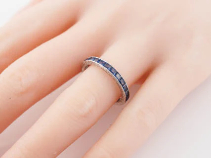 Modern Eternity Wedding Band Art Deco Style 2.34ct Emerald Cut Sapphire in 18k White Gold - Image 2