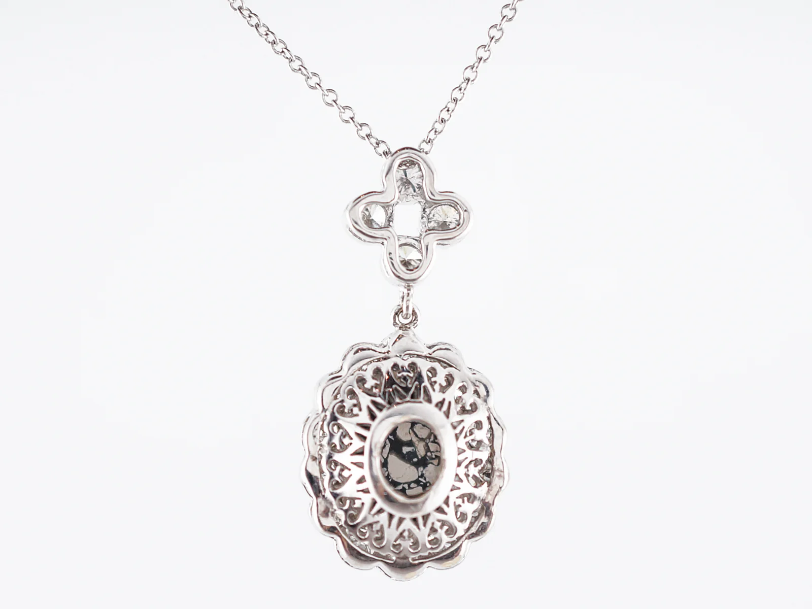 Modern Necklace 1.15 Cabochon Cut Opal 1.24 Round Brilliant Cut Diamonds in 18k White Gold - Image 3