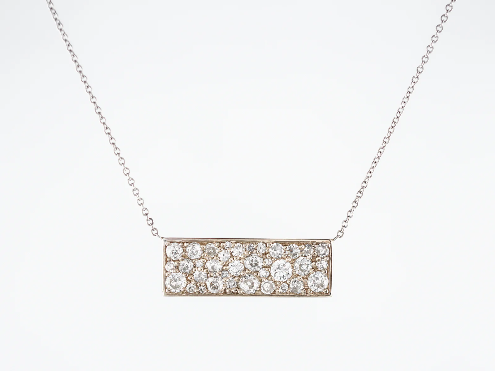 Modern Necklace 1.46 Old European, Mine & Single Cut Diamonds in 14k White Gold