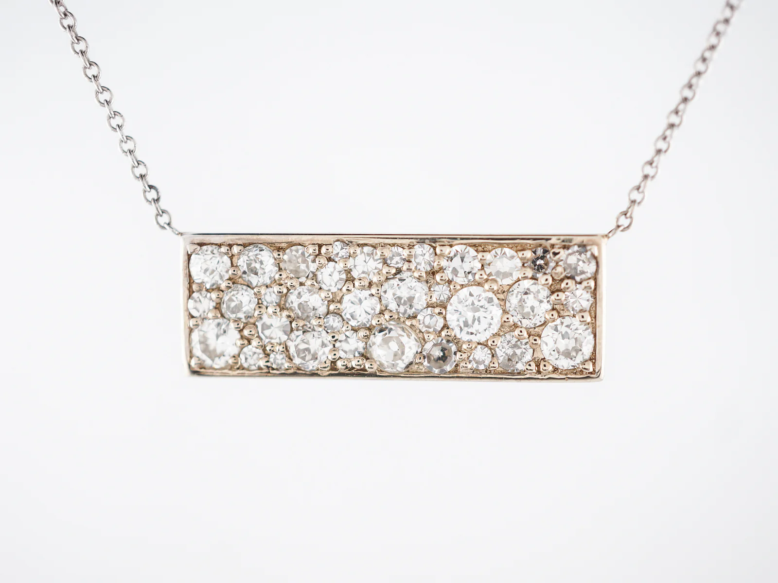 Modern Necklace 1.46 Old European, Mine & Single Cut Diamonds in 14k White Gold - Image 2
