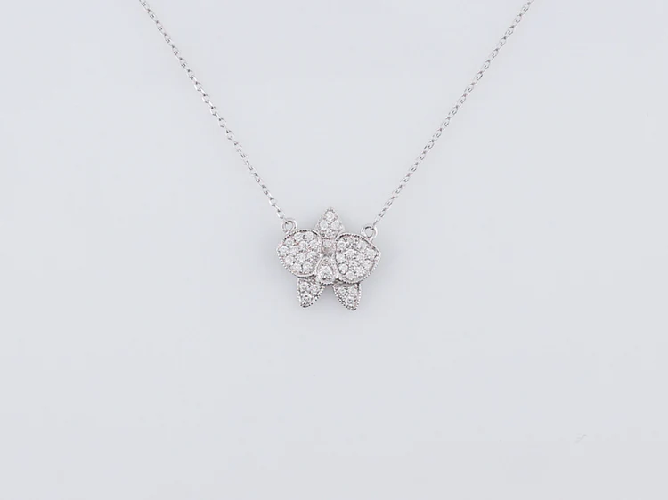 Modern Orchid Necklace .21 Round Brilliant Cut Diamonds in 14k White Gold
