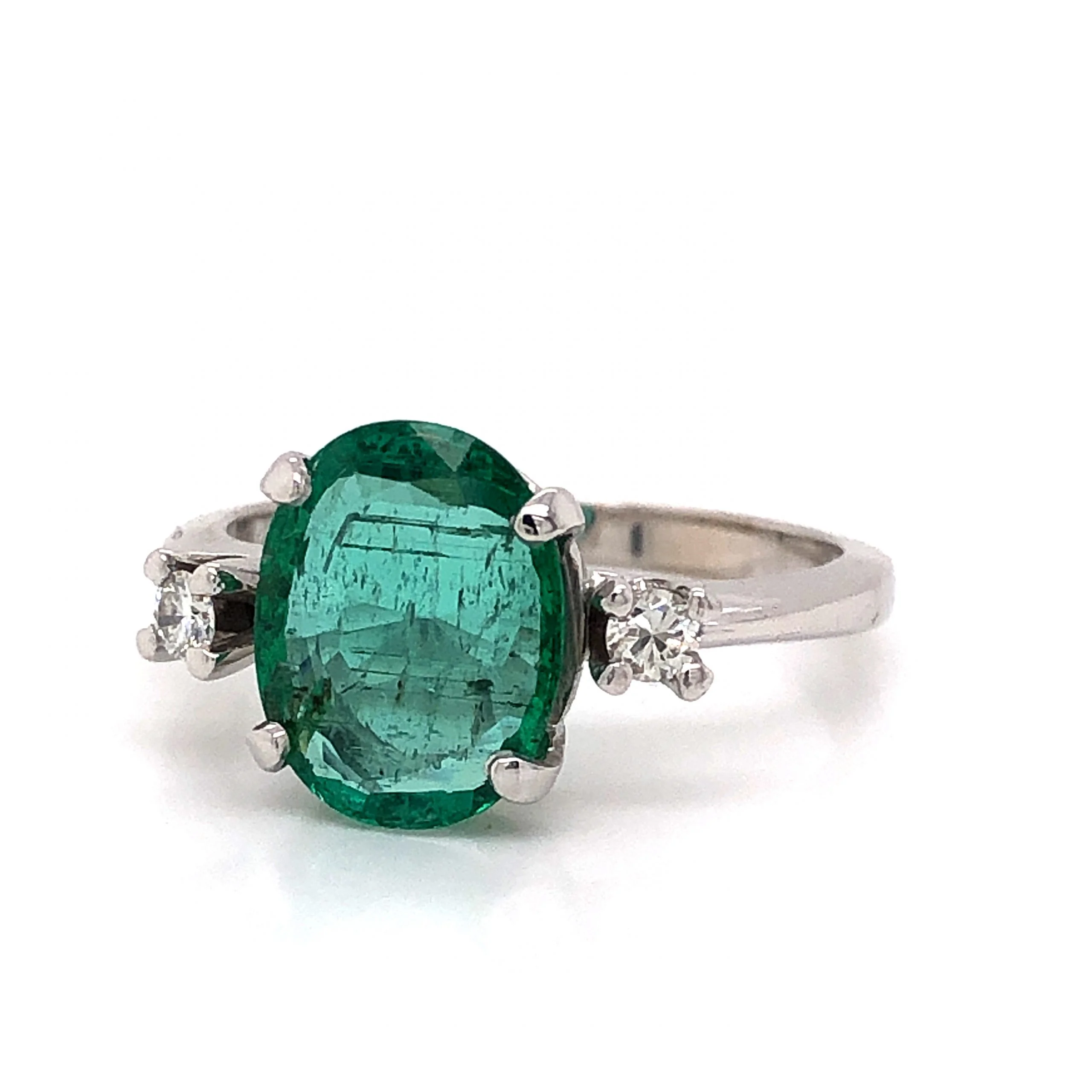 Modern Oval Cut Emerald Ring in 14k White Gold - Image 2