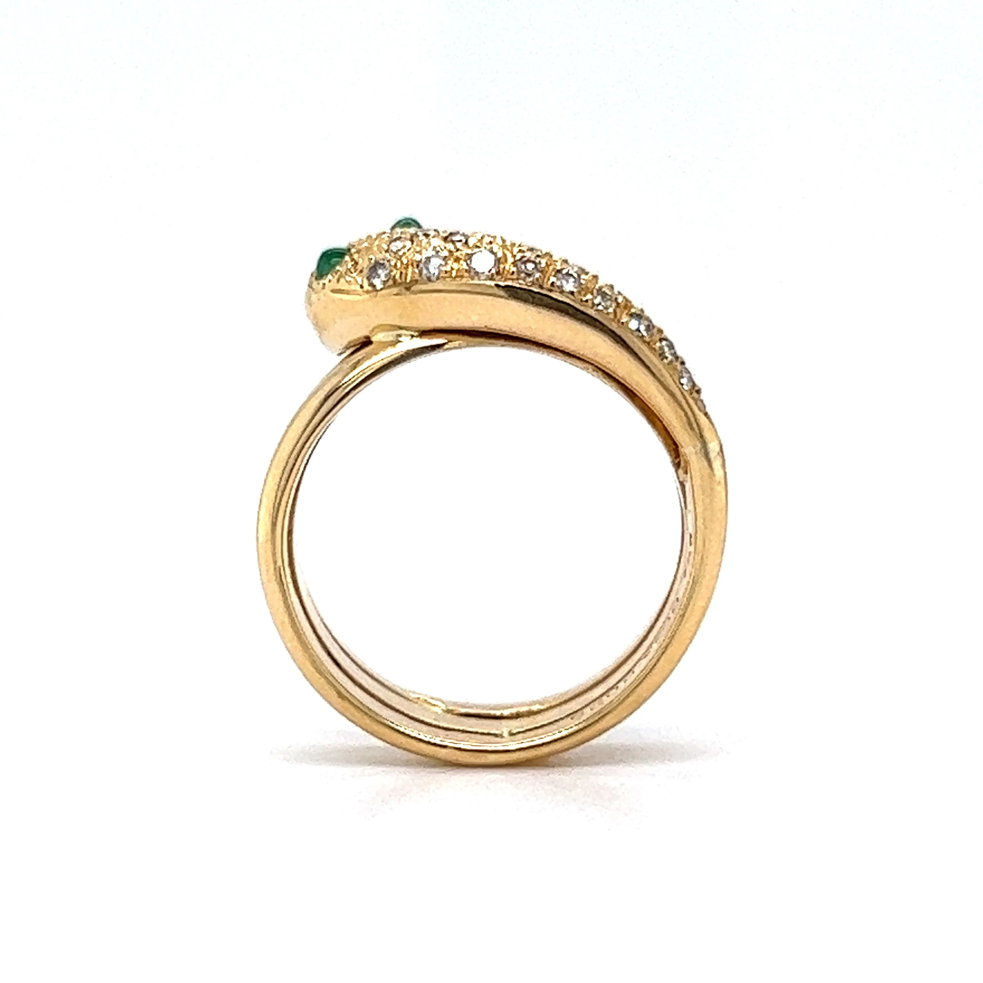 Modern Pave Diamond & Emerald Snake Ring in 18k Yellow Gold - Image 4