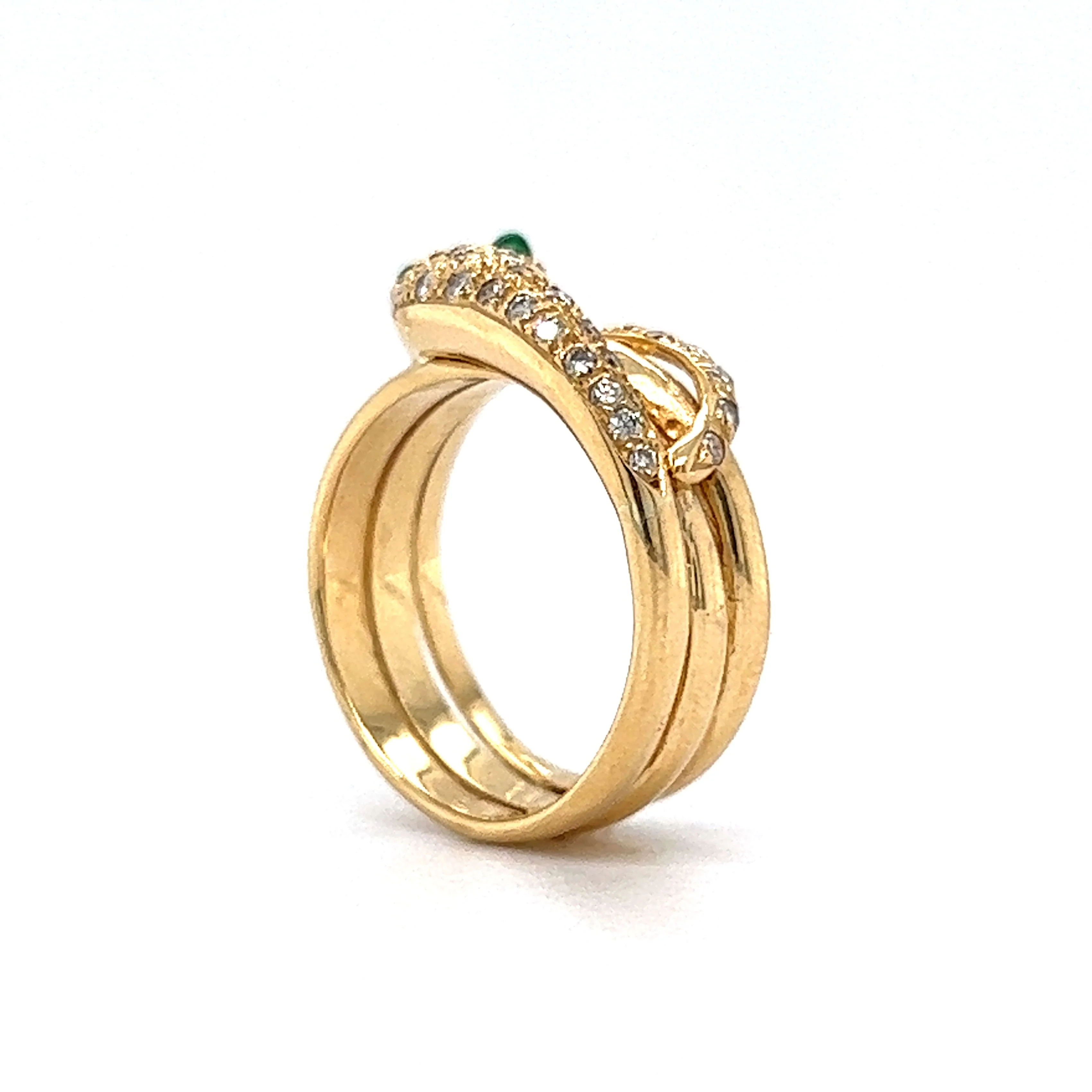 Modern Pave Diamond & Emerald Snake Ring in 18k Yellow Gold - Image 5