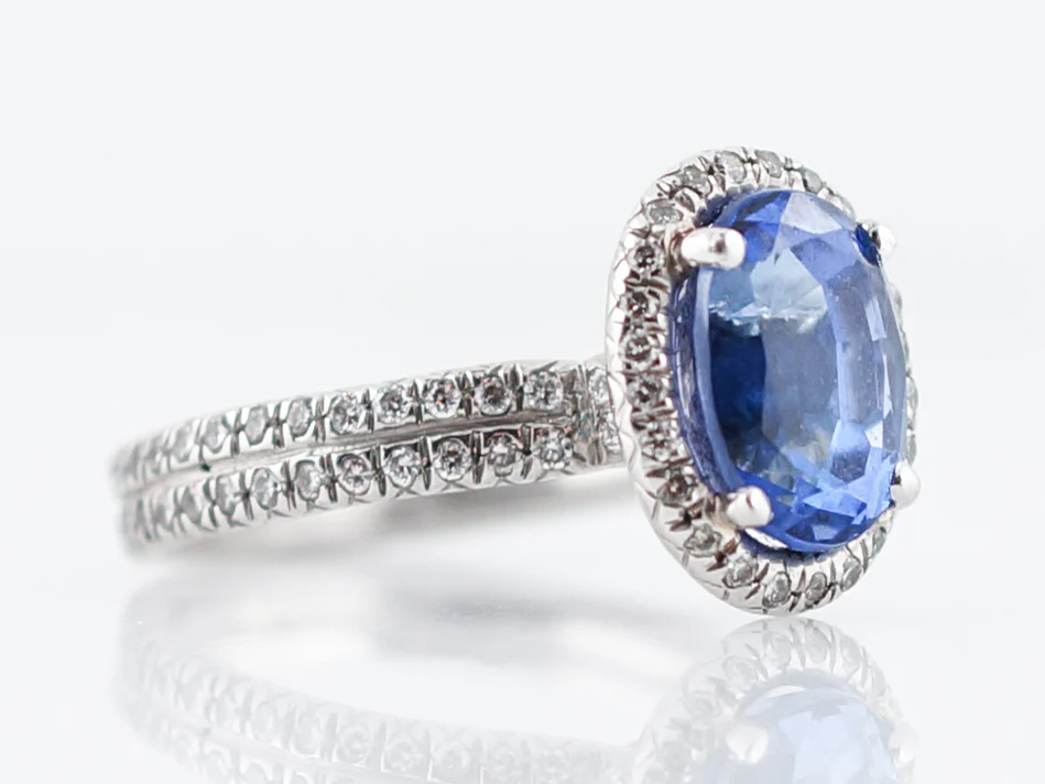Modern Right Hand Ring 2.56 Oval Cut Halo Tanzanite & Micro Pave Round Diamonds in Platinum - Image 3