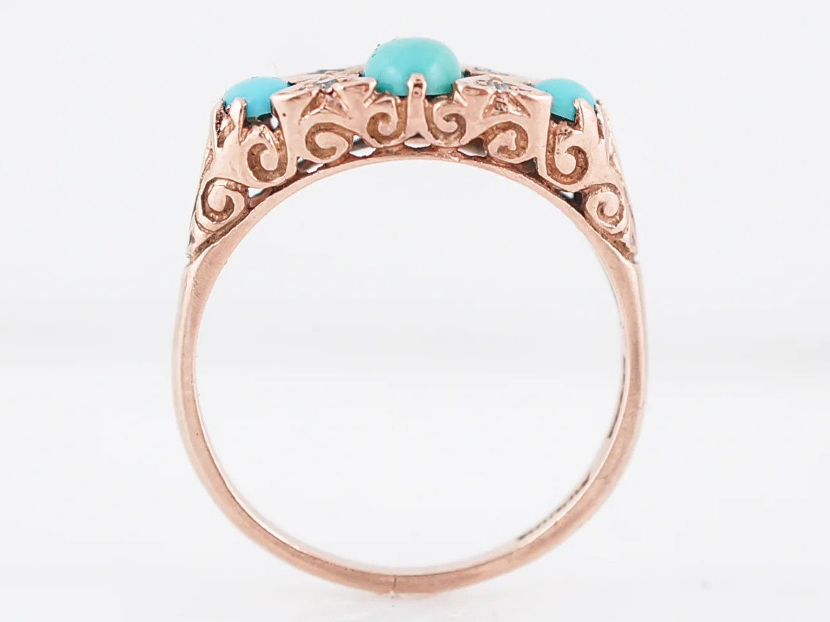 Modern Right Hand Ring .68 Cabochon Cut Turquoise in 14k Rose Gold - Image 4