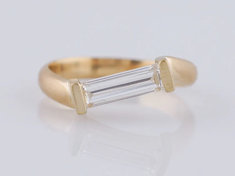 Modern Right Hand Ring .73ct Straight Cut Baguette Diamond in 18k Yellow Gold